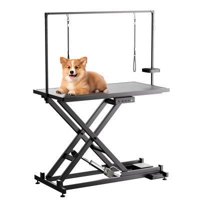 Goldshire Professional Electric Lift Dog Grooming Table, 50 Inch Heavy Duty Pet Grooming Station with Roller, Adjustable Overhead Arms and Tool Organizer Suitable for Home and Commercial Use