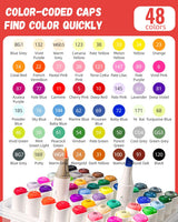 Simetufy 48 Colors Alcohol Markers Brush Tip, Coloring Markers for Adult Coloring Books, Dual Tip Alcohol Markers Brush Tip and Chisel Tip for Coloring, Drawing Simetufy