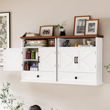 Bathroom Wall Cabinet, Farmhouse Wall Mounted Medicine Cabinet with Drawer, Barn Doors and Adjustable Shelf, 25"H x 23.6"W x 9"D White Over Toilet Storage Cabinet for Kitchen, Laundry Room, Entryway Viroformo