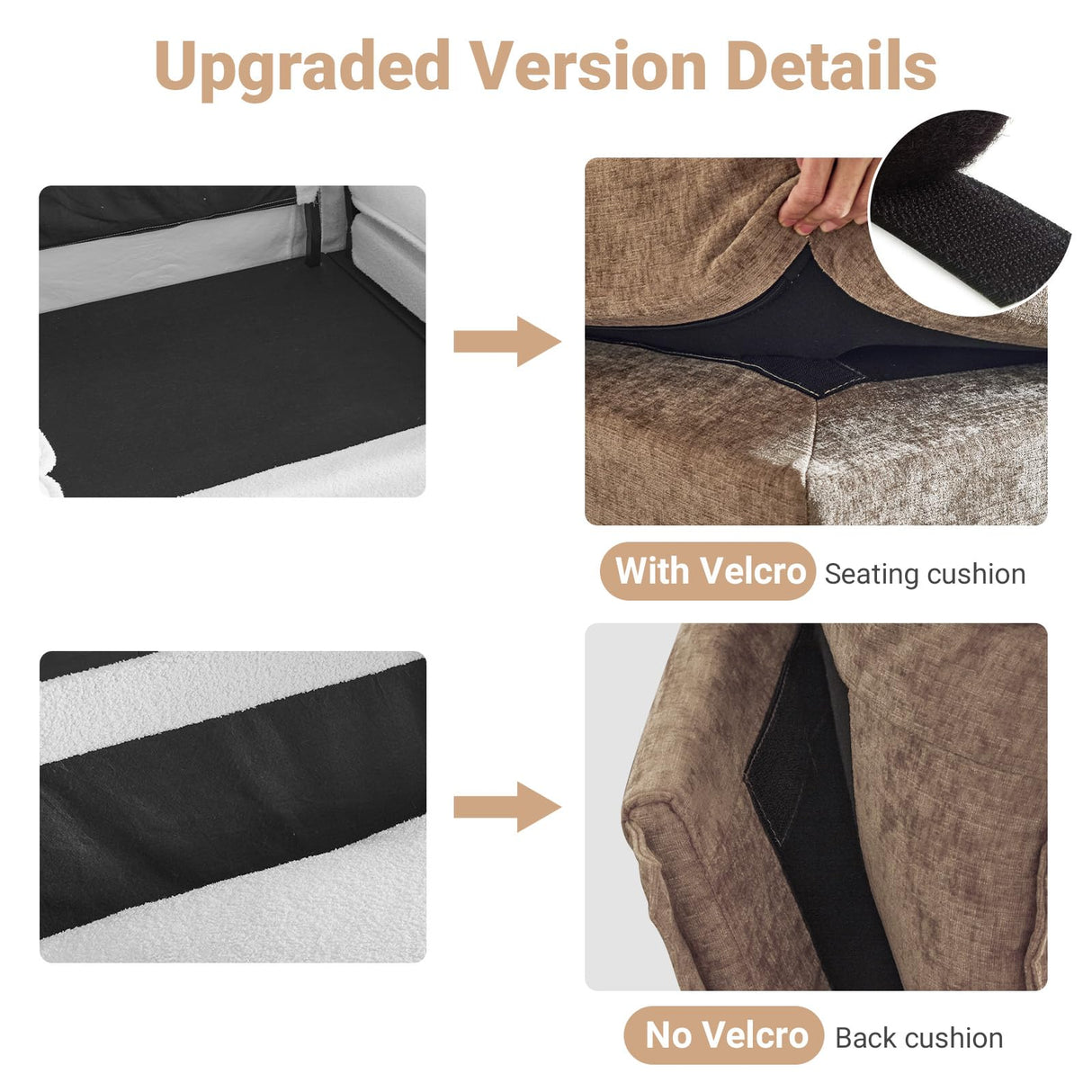 VINGLI Convertible Sectional Loveseat Sofa for Apartment with Deep Seat &Movable 2-Layer Ottoman, Oversized L-shape Cloud Sofa with Chaise &Armrests, 2-Seat Sofa for Small Spaces, Chenille,Light-Brown VINGLI