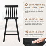 LUE BONA Windsor Wooden Bar Stools Set of 3 for Kitchen Island, Farmhouse 24 Inch Counter Height Stools Chairs with Spindle Back, Black LUE BONA