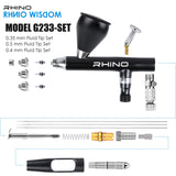 Rhinowisdom Airbrush Kit - Airbrush Gun Set Dual-Action Gravity Feed with 0.35, 0.4 & 0.5mm Needle Sets - Air Brush Set with 2 1/3 oz Replacement Cups for Nails Model Painting Cake Tattoo Makeup rhinowisdom