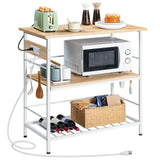 HOOBRO Kitchen Island with Storage, Kitchen Island Table with Power Outlet, 3 Tier Coffee Station and Microwave Stand, for Home, Kitchen and Dining Room, Natural and White WN021ZD01 HOOBRO
