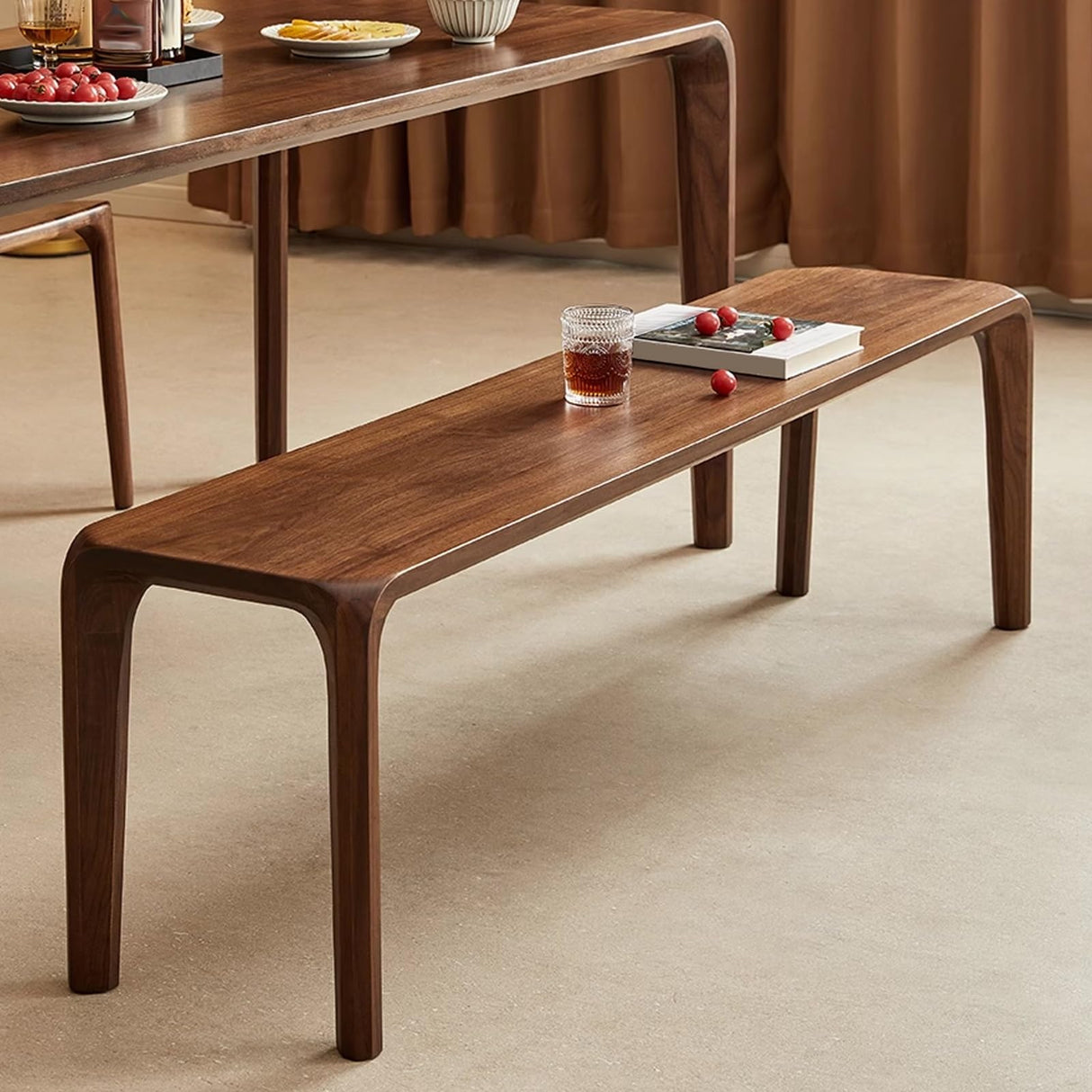 Natural Wood Bench for End of Bed Modern Dining Table Bench Backless Rounded Corners Entry Way Benches with Solid Legs for Foyer Bedroom Living Room(55.1in/140cm) Generic