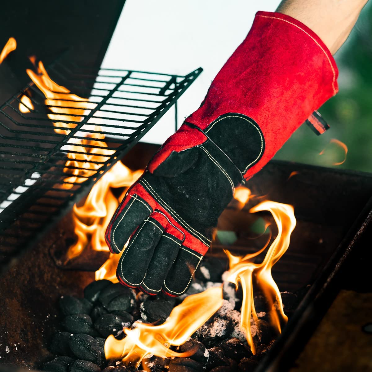 Grill Armor Welding Gloves – 16inch 932℉ - Leather Forge/Mig/Stick – Heat/Fire Resistant Gloves, Mitts/Pot Holders For Oven, Grill, BBQ, Furnace, Stove, Fireplace, Tig Welder, Animal Handling Glove Grill Armor Gloves