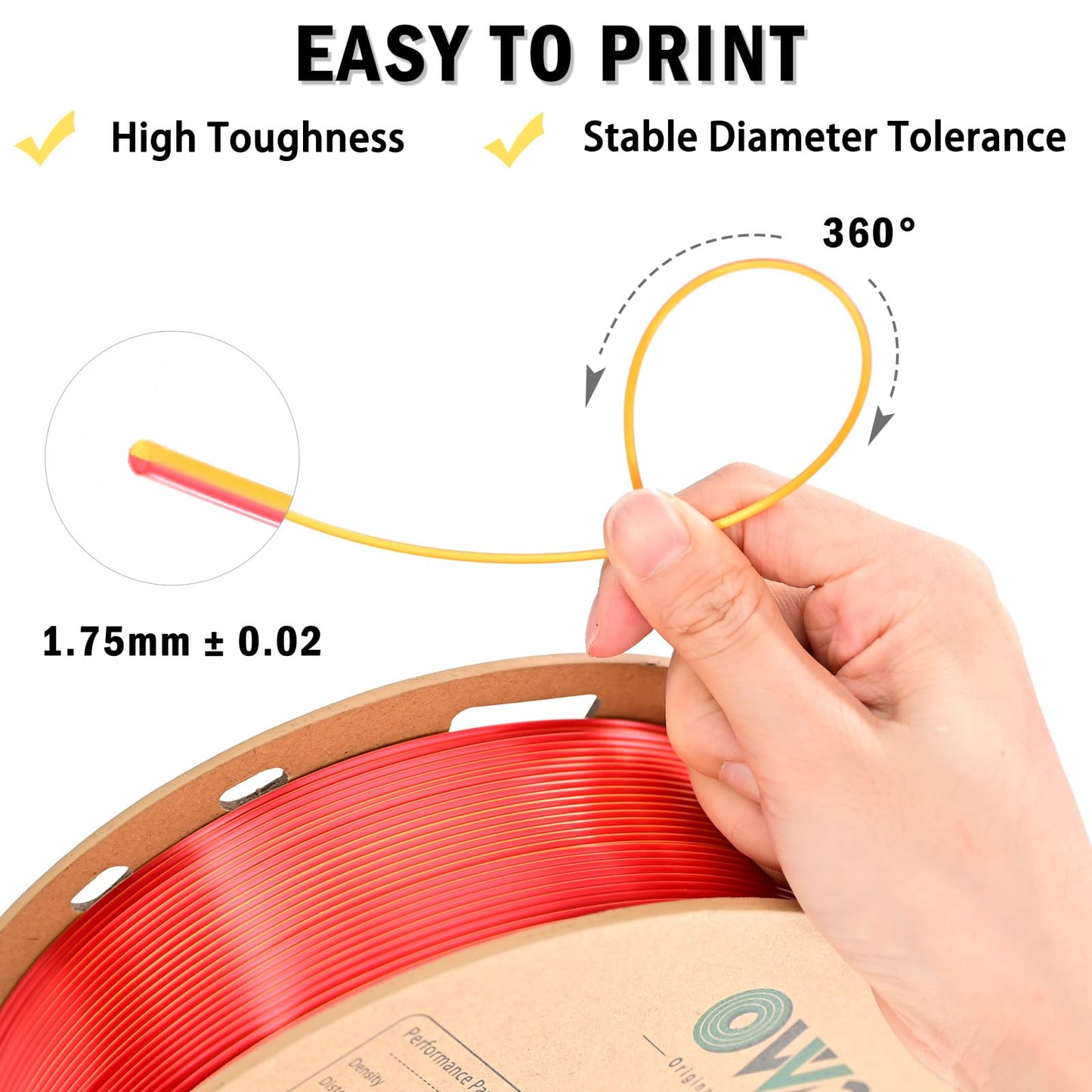 OVV3D PLA Filament 1.75mm, Red Gold 3D Printer Filament Silk PLA Dual Color PLA Filament, Red Gold PLA Filament, Color Change Every Inch Filament 3D Printer Filament +/-0.02mm, 1kg/2.2lb - WoodArtSupply