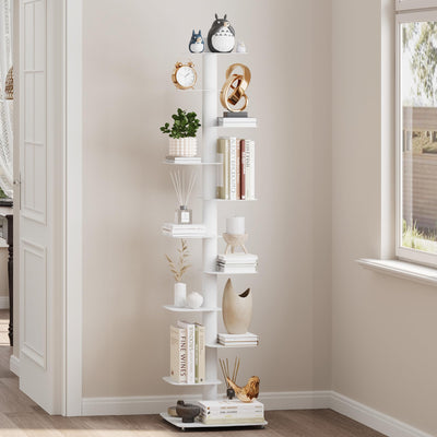 Suchtale Spine Bookshelf, Vertical Spine Book Tower, 11-Tier Metal Bookcase, Book Organizers, Book Shelves for Study, Display Book Shelf Storage Rack for Living Room, DIY Book Case for Decor, White