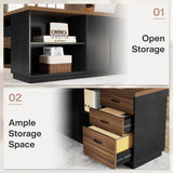 Tribesigns 78" L-Shaped Executive Office Desk, Large Modern Computer Desk with Drawers and Lateral File Cabinet, Business Furniture with Storage Shelves (Light Walnut + Black) Tribesigns