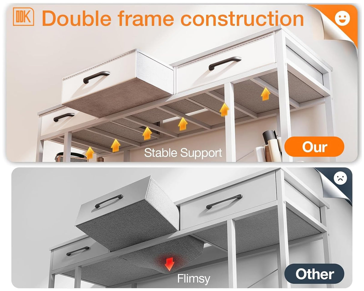 Modern White Office Desk with Fabric Drawers and Storage Shelves by ODK ODK