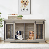 Rovibek 61 Double Dog Crate Furniture for 2 Dogs, Large Double Dog Kennel Furniture TV Stand, Furniture Style Dog Crates End Table, Wood Crates for Dogs Kennel Indoor Grey Rovibek