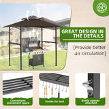 Patiomore Grill Gazebo Canopy, 8'x 5'Outdoor Double Tiered BBQ Gazebo Canopy Tent w/Air Vent, Tent Hardtop Sun Shade Shelter for Outdoor Patio, Backyard, Deck (Brown) Patiomore