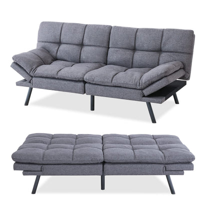 Hcore Convertible Splitback Futon Sofa Bed for Living Room, Office, Apartment - Memory Foam Sleeper Loveseat, Modern Small Couch in Grey - WoodArtSupply