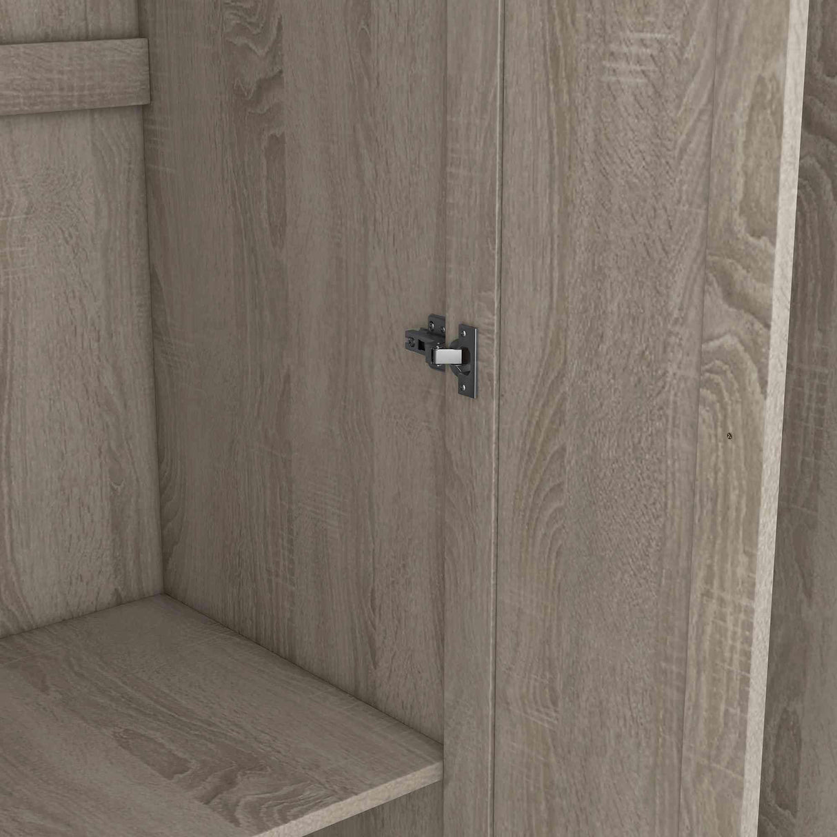 ATY 3-Door Wardrobe Closet with Shelves and Hanging Rod, Wooden Freestanding Armoire, Clothes Organizer Cabinet for Bedroom, Guestroom, Gray ATY