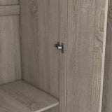 ATY 3-Door Wardrobe Closet with Shelves and Hanging Rod, Wooden Freestanding Armoire, Clothes Organizer Cabinet for Bedroom, Guestroom, Gray ATY