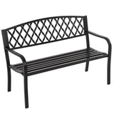 50-Inch Garden Bench,Park Outdoor Bench Metal Bench Clearance Yard Porch Chair with Steel Frame Outdoor Furniture for Backyard Entryway Deck Lawn, Black FDW