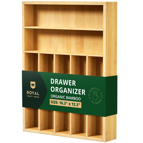ROYAL CRAFT WOOD Luxury Bamboo Utensil Rack and Silverware Organizer, Kitchen Drawer Organizer - Utensil Holder and Cutlery Tray with Grooved Drawer Dividers for Flatware 7 Slot, Natural ROYAL CRAFT WOOD