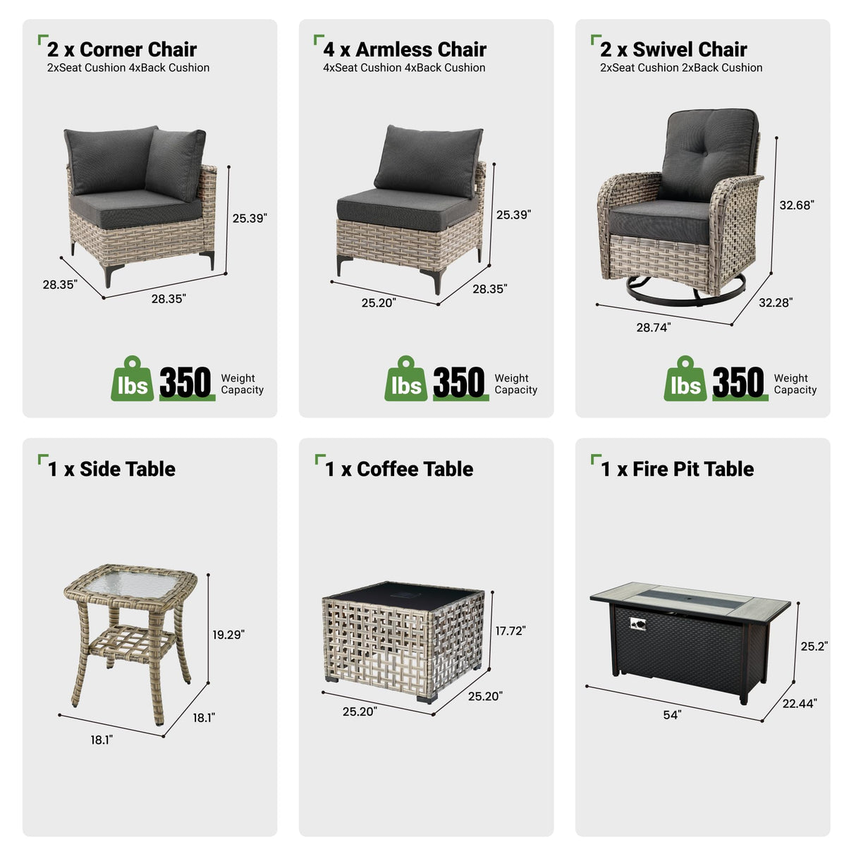 11 Pcs Patio Furniture with Fire Pit Table, Outdoor Rattan Wicker Conversation Set with Glowing Coffee Table, Comfy Sectional Sofa for Porch Balcony Backyard Pool, Black ovios