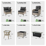 11 Pcs Patio Furniture with Fire Pit Table, Outdoor Rattan Wicker Conversation Set with Glowing Coffee Table, Comfy Sectional Sofa for Porch Balcony Backyard Pool, Black ovios