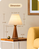 EDISHINE 13.58" Small Table Lamp, Wooden Base Nightstand Lamp, White Pleated Lampshade, Space-Saving Modern Bedside Lamp for Nursery Kids Room Bedroom Living Room, E26, ON-Off Button, Dark Rosewood EDISHINE