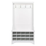 Prepac Entryway Organizer with 4 Coat Hooks, Coat Rack Hall Tree with Bench and Coat Storage, Furniture for Entryway with 15 Cubbies for Shoe Storage, 38” W x 68” H x 15.5” D, White Prepac