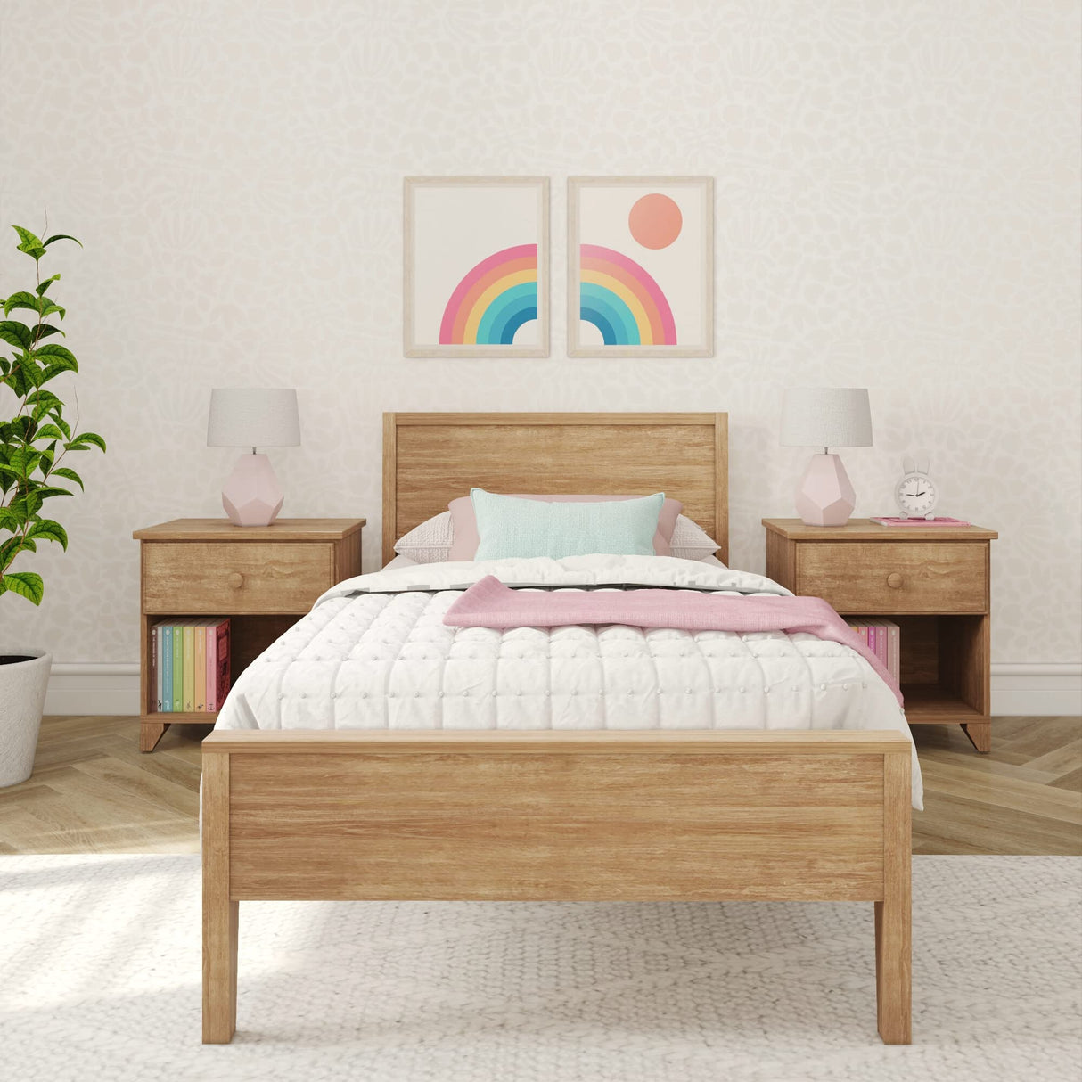Max & Lily Twin Bed, Solid Wood Twin Bed Frame with Panel Headboard, Kids Twin Bed with Wood Slat Support, No Box Spring Needed, Pecan Max & Lily
