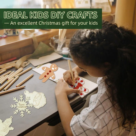 Wooden Christmas Ornaments, 176 PCS Unfinished Predrilled Wood Ornaments Set with 72 Blank Wood Slices in 9 Styles, 90 Bells and 12 Color Pens for Kids DIY Crafts and Christmas Hanging Decoration, A Pehciroe