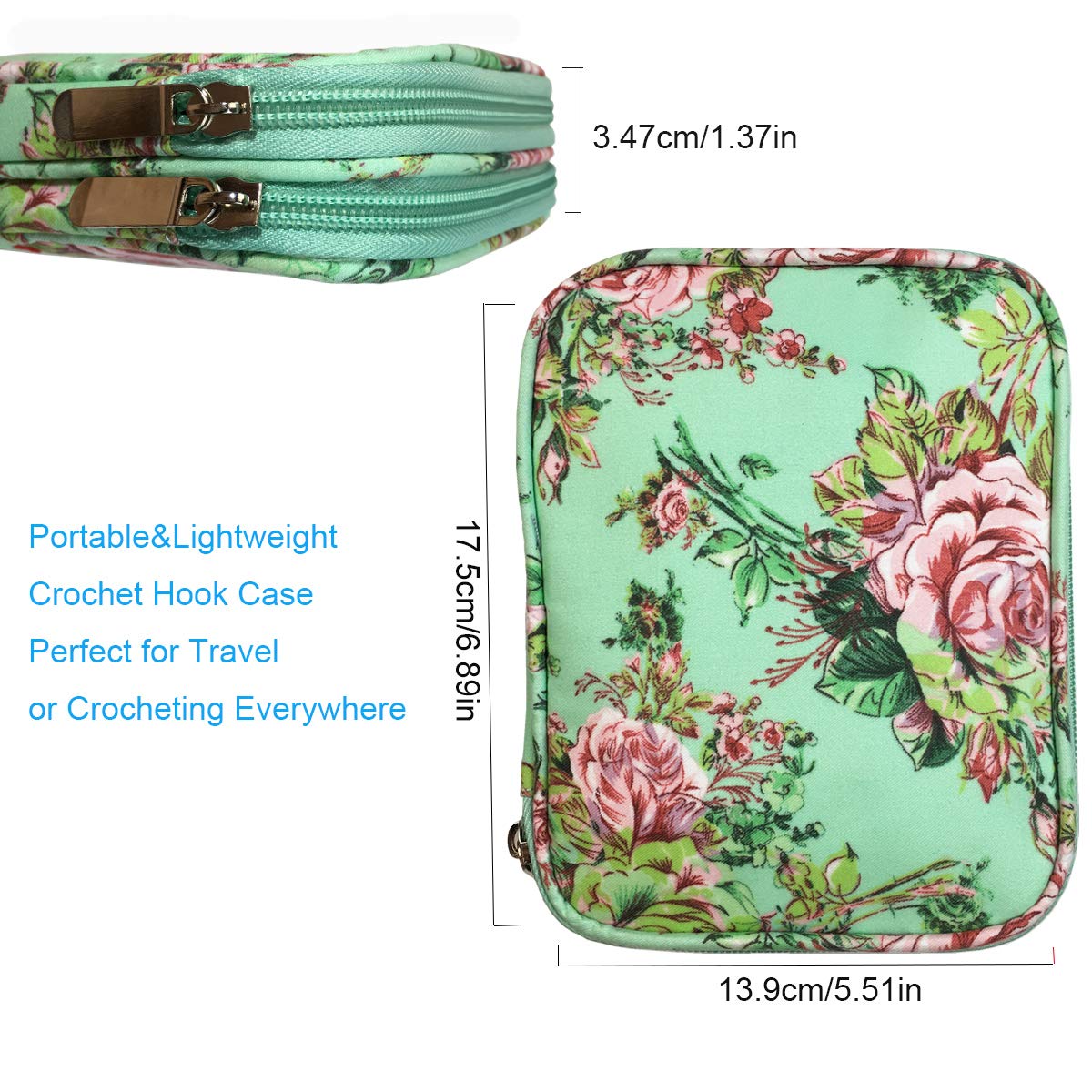 New Crochet Hook Case Without Hooks and Accessories, Zipper Storage Organizer Bag with Web Pockets for Various Crochet Needles/Knitting Accessories/Crochet Hook Kit Tools, Lightweight, Easy to Hold Weabetfu