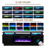 OneBlis 70" TV Stand for Living Room, Modern Entertainment Center & Media Console, Fits TVs up to 80", Storage Cabinet with Shelves, 36" Electric Fireplace with LED Flame (All Black) OneBlis