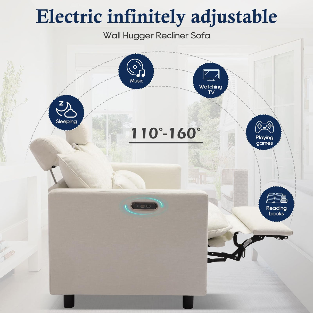 PALLOME Electric Loveseat Recliner, Power Reclining Sofa with USB Ports, Comfy Cloud Couch Chenille for Living Room, Soft Oversized Sofa with Pillows, Headrest for Comfort (Cream) PALLOME