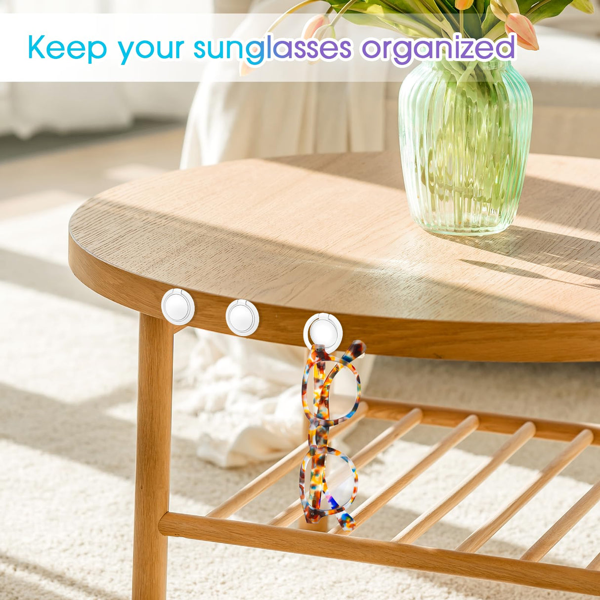 Hariendny 8 Pack Sunglasses Organizer Wall Mounted Sunglasses Holder Wall Hanging Glasses Organizer Eyeglass Holder (White) Hariendny