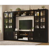 MEISSALIVVE 4-Piece Wall Unit TV Stand with Storage & LED Lights for TVs up to 75", Modern Entertainment Center with Bookshelves & 4-Door Pantry Cabinet, Black MEISSALIVVE