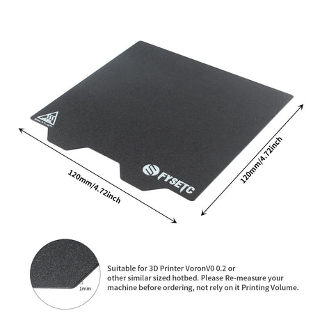 FYSETC 3D Printer Platform 120mm Flex Plate - Removable Print Bed Surface - Magnnetic Spare HotBed Cover: 2 in 1 Printing Build Surface for PLA PLA+ Only Compatible with VoronV0 V0.2 Accessories 4.7in FYSETC