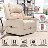 COMHOMA Power Lift Recliner for Elderly,Lift Chair with Heat and Massage,PU Recliner Sofa with Timing Function 2 Side Pockets,Cup Holders and Infinite Position for Living Room (White) COMHOMA