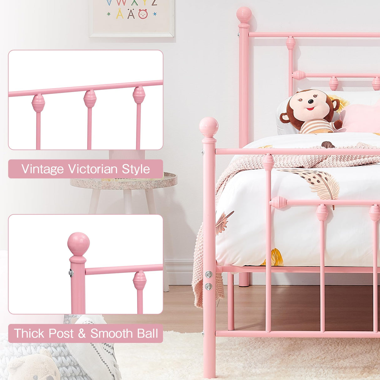 VECELO Twin Size Metal Platform Bed Frame with Headboard and Footboard, Heavy Duty Slat Support/No Box Spring Needed Mattress Foundation/Underbed Storage Space, Victorian Style VECELO