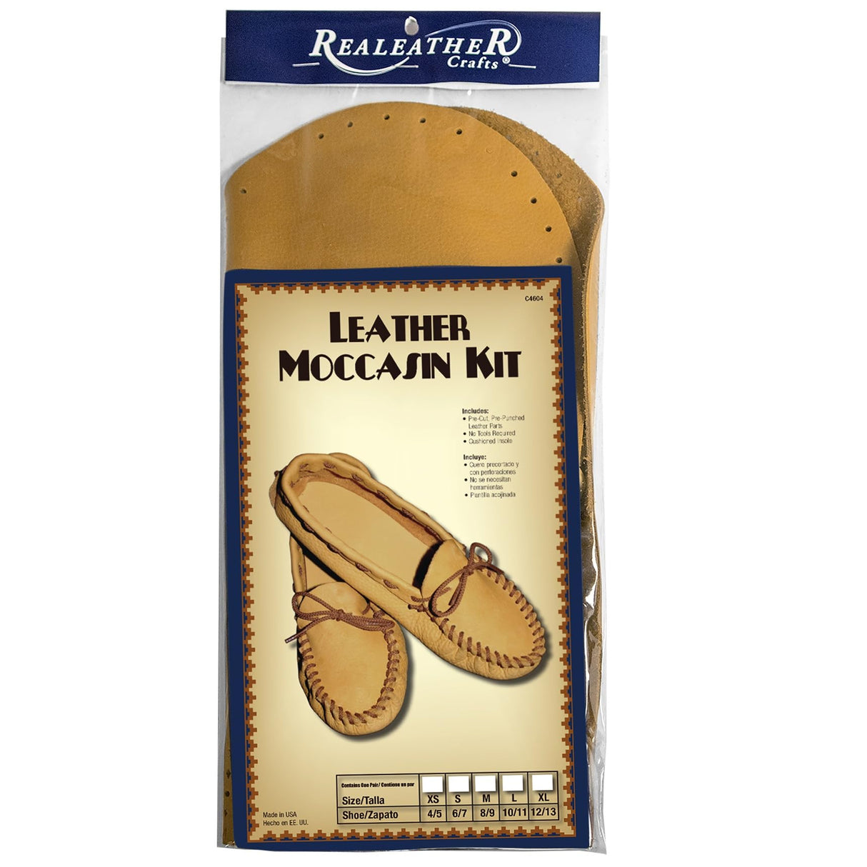 Realeather C4604-03 Adult Moccasin Leathercraft Kit, Size 8-9, Golden Tan, 1-Pair Realeather