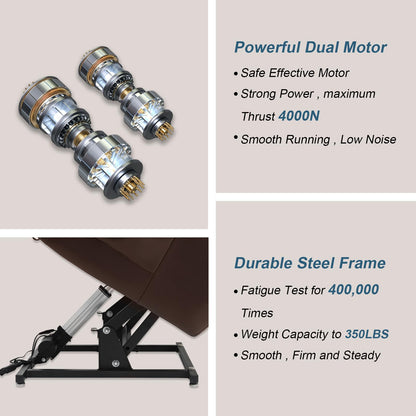 MEROUS Dual Motor Large Power Lift Recliner Chair for Elderly with Heat and Massage,Lay Flat Lift Chairs Recliners for Seniors Infinite Position,USB Ports&Remote, Genuine Leather (Brown)