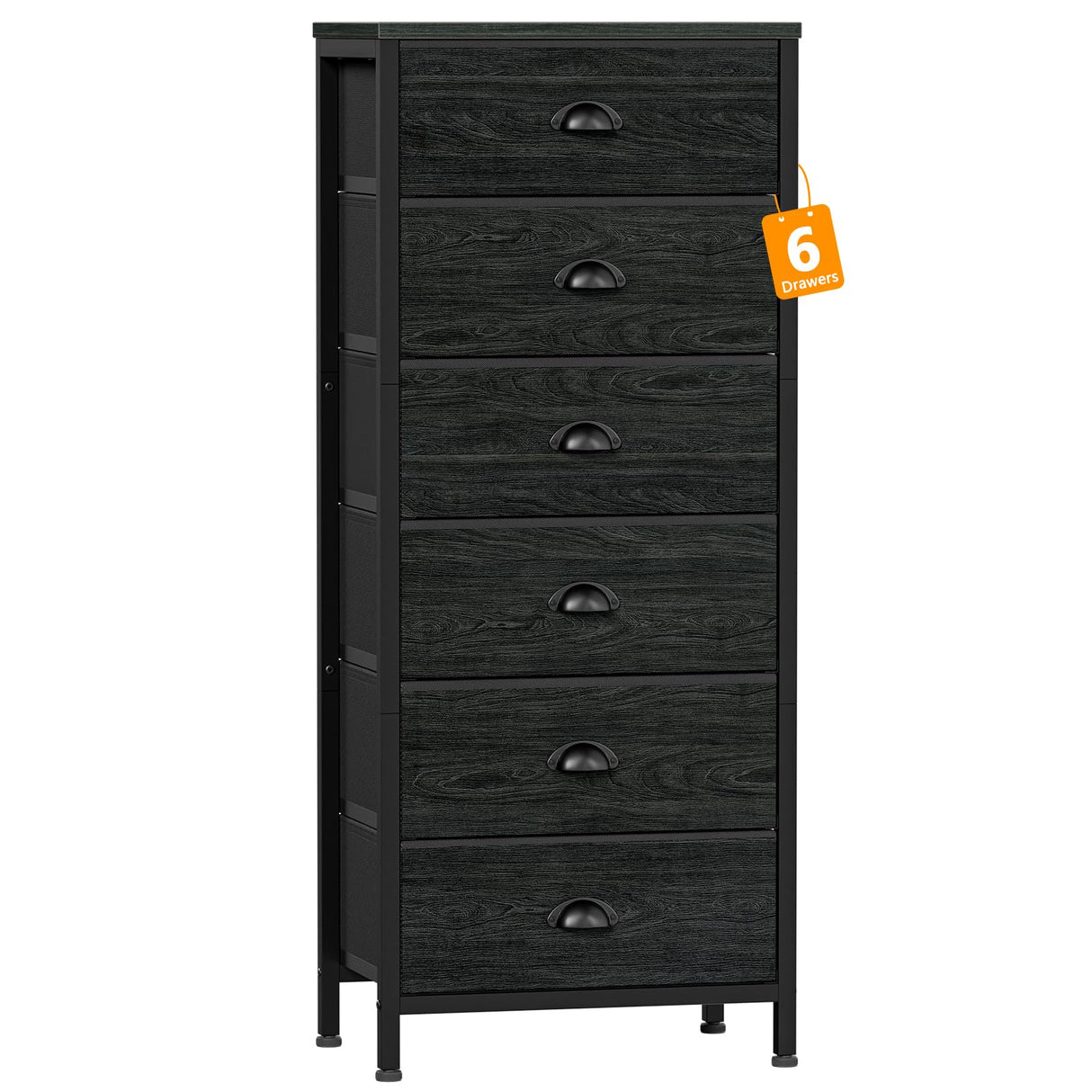 Furnulem Tall Dresser with 6 Drawers,Vertical Bedside End Table & Chest for Bedroom,Black Storage Tower Dorm Nightstand with Fabric Drawer Organizer Unit Furniture in Living Room,Closet,Hallyway Furnulem