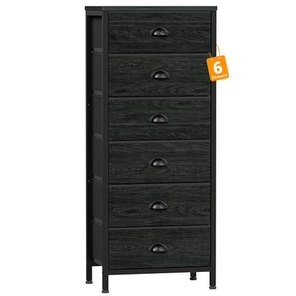 Furnulem Tall Dresser with 6 Drawers,Vertical Bedside End Table & Chest for Bedroom,Black Storage Tower Dorm Nightstand with Fabric Drawer Organizer Unit Furniture in Living Room,Closet,Hallyway