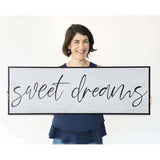 Sweet Dreams Signs Bedroom Wall Decor Above Bed Rustic Canvas Wall Art for Farmhouse Decor Large Size Framed Wall Art Master Guest Bedroom Signs Wall Decor above Bed (Black Wooden Frame/ 43x15inch) COHLOE