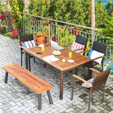 Tangkula Outdoor Acacia Wood Bench, Patio Dining Bench Picnic Bench with Steel Legs, Wooden Bench for Porch Garden Poolside Living Room Balcony, Ideal for Indoor & Outdoor Use (1, Teak) Tangkula