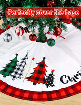 Multiwins Christmas Tree Skirt 48 Inch Red Rustic Xmas Tree Skirt with Snowflake, Black Red Buffalo Plaid Christmas Tree Skirt Ornaments for Merry Christmas Holiday Party Decorations Indoor Outdoor multiwins