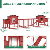 Magazoopet 158" L Large Chicken Coop with Run, Chicken House with Nesting Boxes, Wheels, Outdoor Mobile Hen Chicken Coop Poultry Cage with Removable Tray, Ramp (Red) Magazoopet