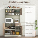 Giantex 71" Buffet Hutch Cabinet with Power Outlet, Kitchen Hutch Sideboard, Buffet Pantry on Island, Wood Kitchenware Server with Drawer, Shelf and Storage Cabinet (White & Walnut) Giantex