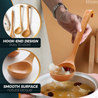 Wooden Ladle For Soup - 2 Pack Wooden Soup Spoons Bamboo Ladle Wooden Serving Spoons Olive Wood Ladle Soup Ladel For Cooking Wood Utensils Set Large Ladle With Long Handle Teak Kitchen Utensi - WoodArtSupply