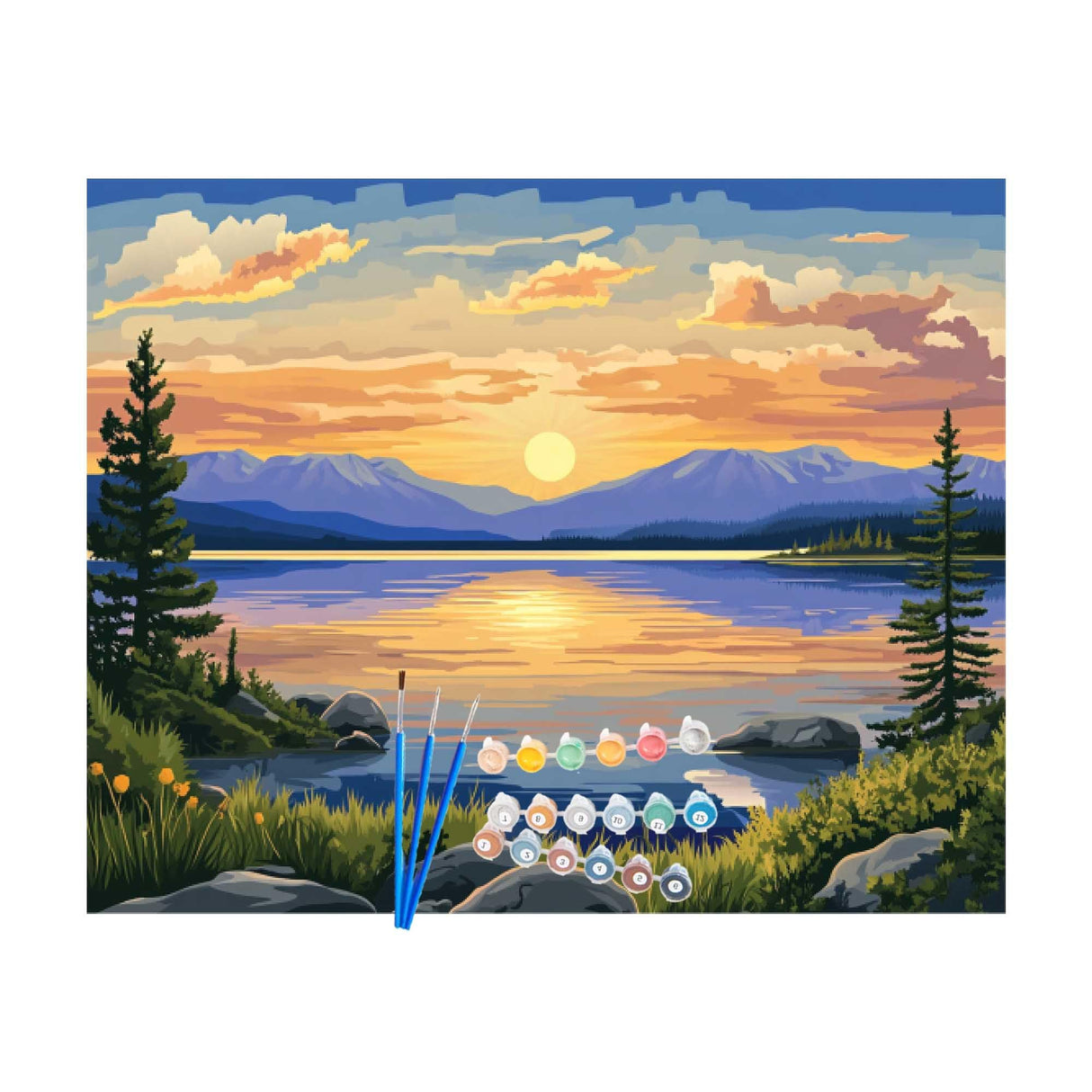 Yellowstone Lake Paint by Number for Adults, North America Paint by Number Kits, Mountain Tree Canvas Wall Art, Natural Scenery Home Gifts Wall Decor - Sunset Lakes Landscapes(16x20inch) Artbrush Tower