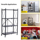 BRIAN & DANY 4-Shelf Foldable Storage Shelves with Wheels, Folding Metal Rack Shelving Unit, Heavy Duty No Assembly Organizer Shelf for Garage, Kitchen, Basement, Pantry, Black BRIAN & DANY