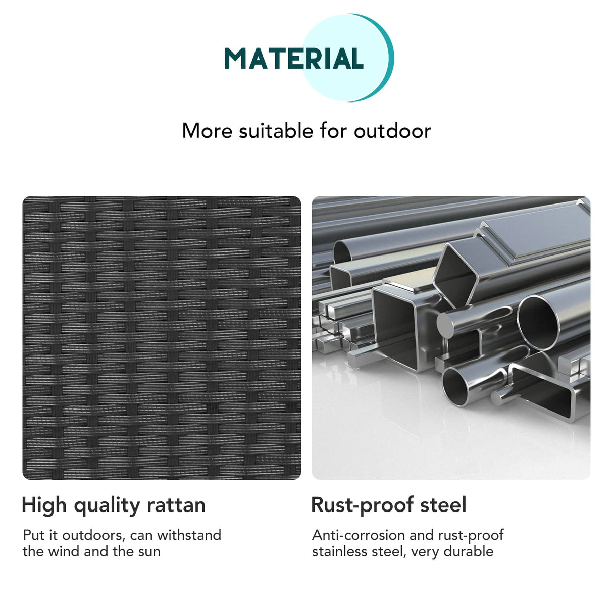 FDW 3 Piece Outdoor Furniture Set Patio Wicker Chairs Furniture Bistro Conversation Set 2 Rattan Chairs with Blue Cushions and Glass Coffee Table for Porch Lawn Garden Balcony Backyard FDW