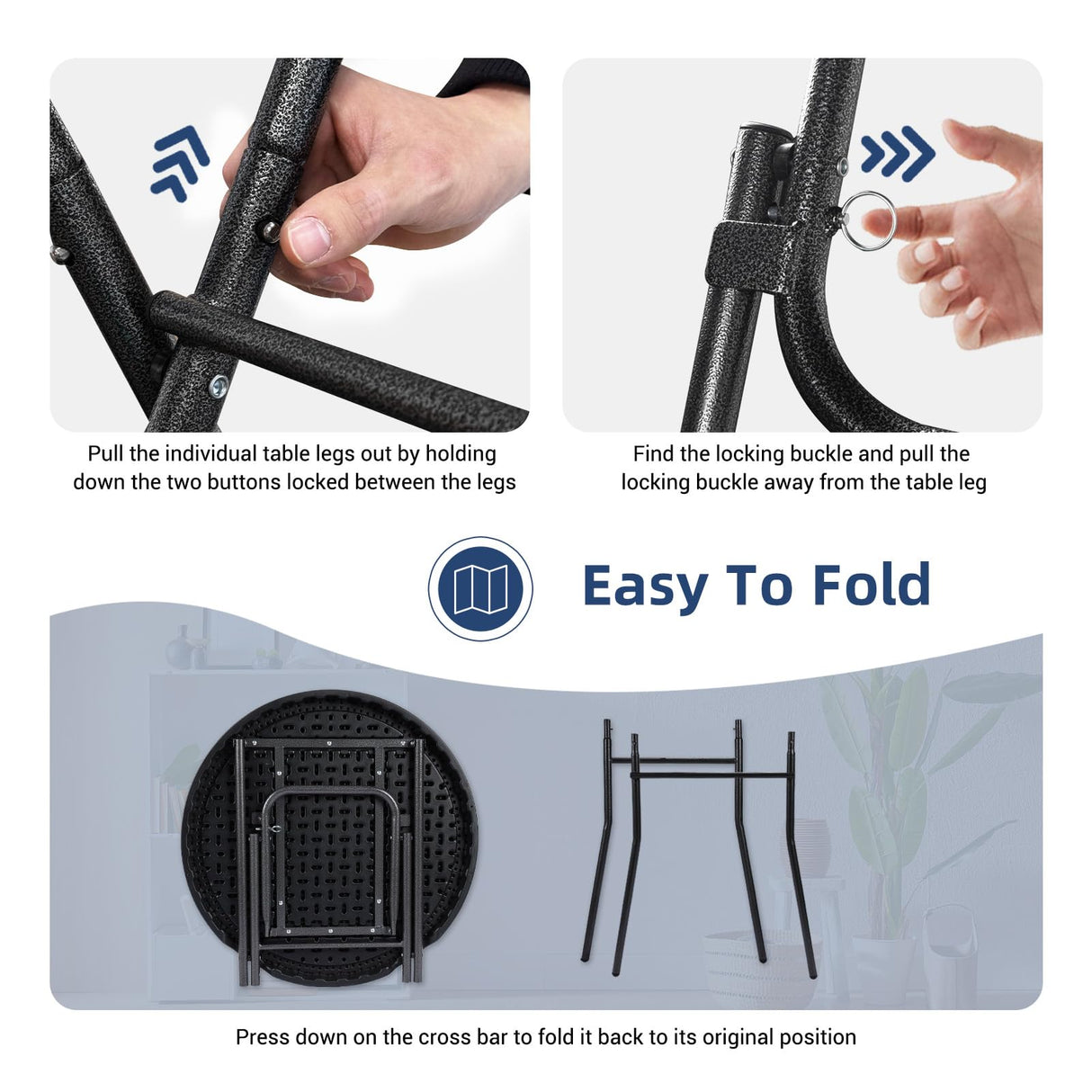 Byliable Cocktail Table 28in Folding Round High Top Indoor Outdoor with Removable Legs, Tall Bistro Foldable Bar Height Table for Parties, Patio, Backyard, Dining Room, Events, Black- 2PCS Byliable