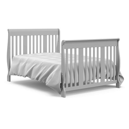 Storkcraft Portofino 5-in-1 Convertible Crib and Changer Combo (Pebble Gray) – Changing-Table with Storage Drawer, Converts to Toddler Full-Size Bed, Daybed