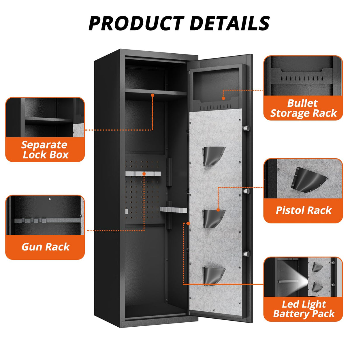 Gun Safes Cabinets Large Biometric Gun Safes Fireproof Fingerprint Long Gun Safe for 3 Pistols and 10 Home Rifle Shotguns, with Ammunition Storage Rack and Led Light Hymnxemo